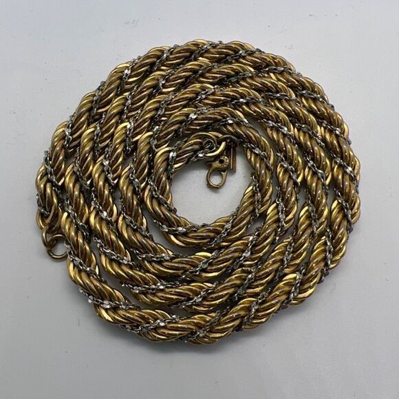Vintage Monet Gold & Silver Tone Twisted Rope Chain Heavy Duty Necklace - Picture 1 of 6